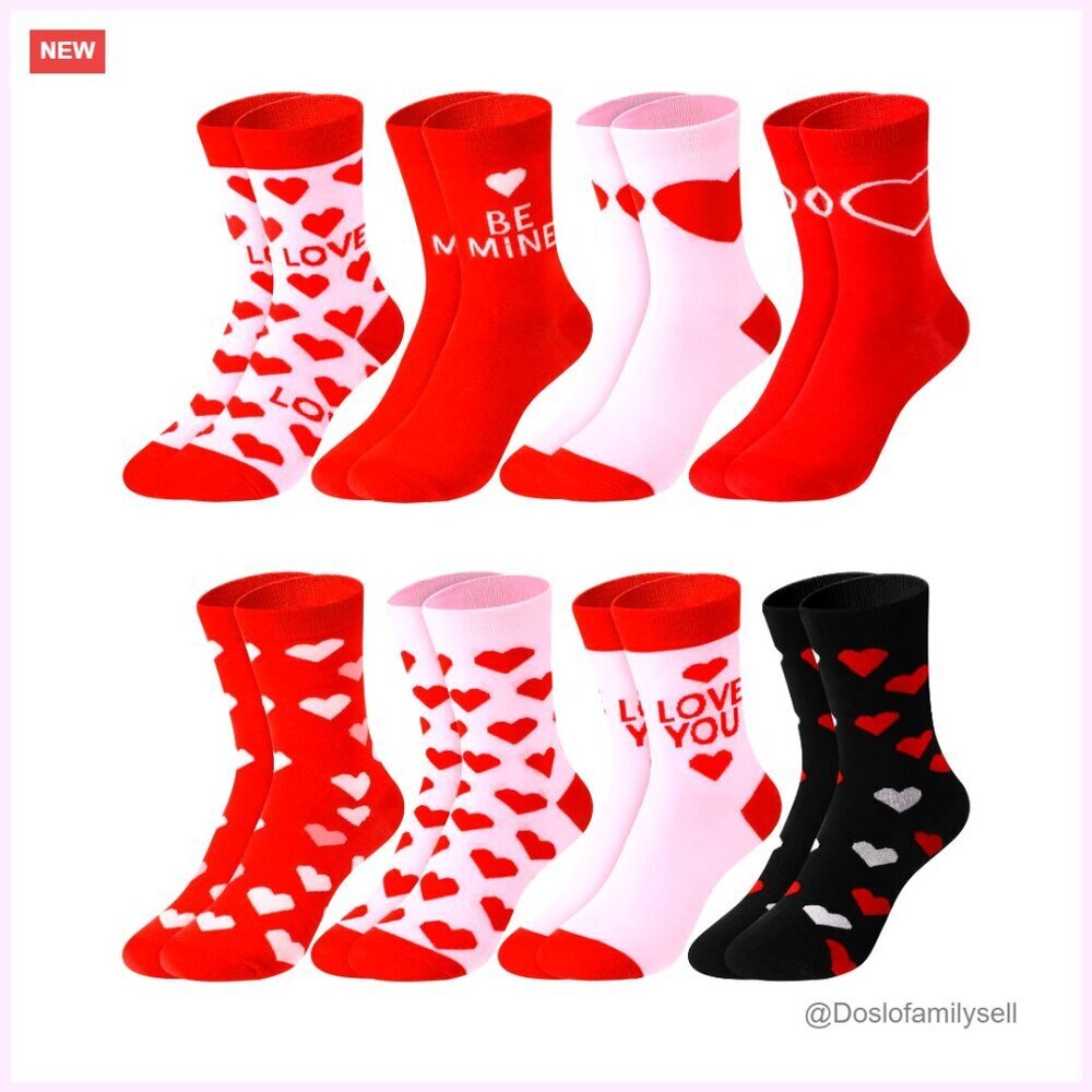 Funny Heart Pattern Crew Socks Valentine's Day Gift Unisex Fit Cotton Blend